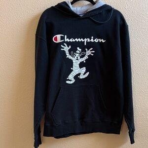 UPCYCLED Unisex Black Hoodie Sweatshirt with Goofy Character on Front